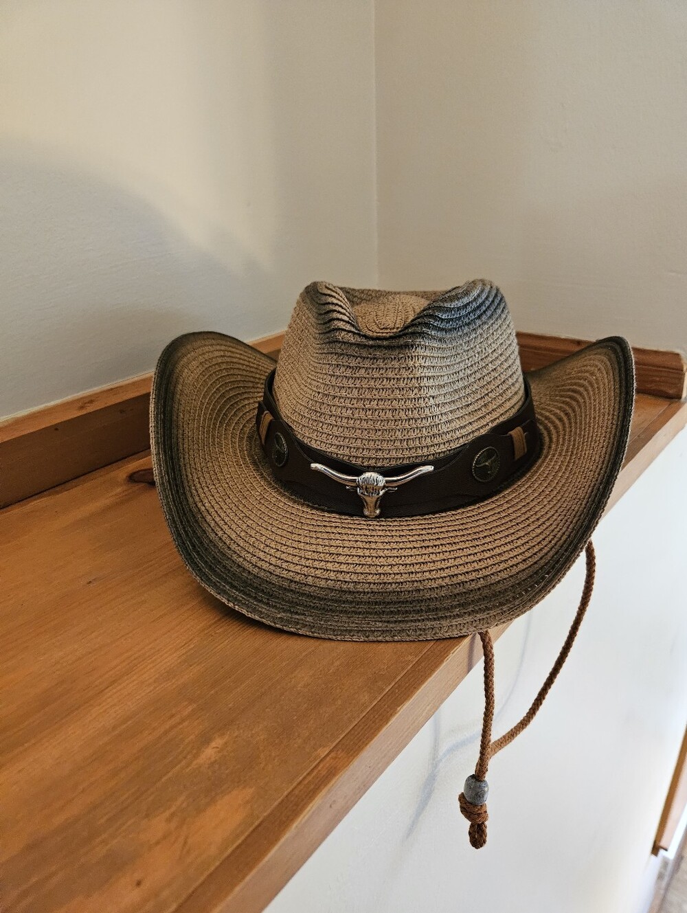 Two Tone Western Cowgirl Straw Hat With Longhorn - Picture 4 of 10